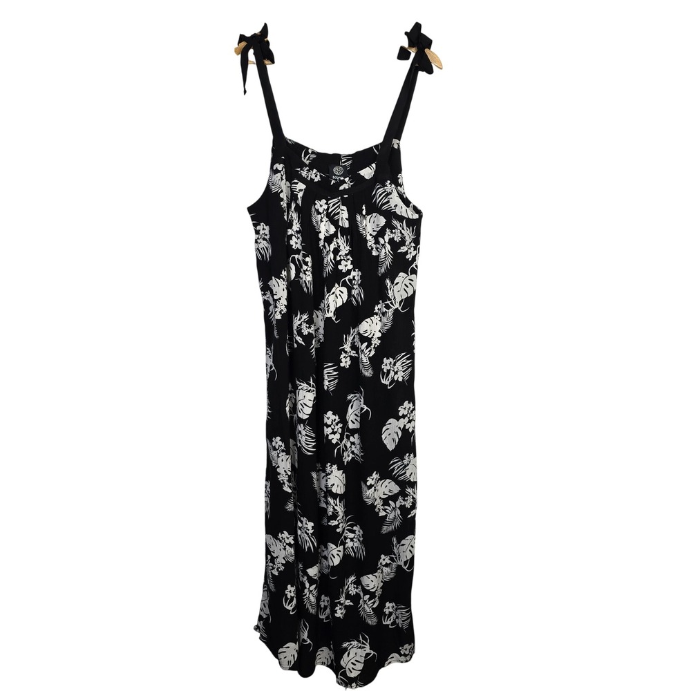 Bobeau Womens Black Tropical Print Tie Strap‎ Maxi Dress Size L